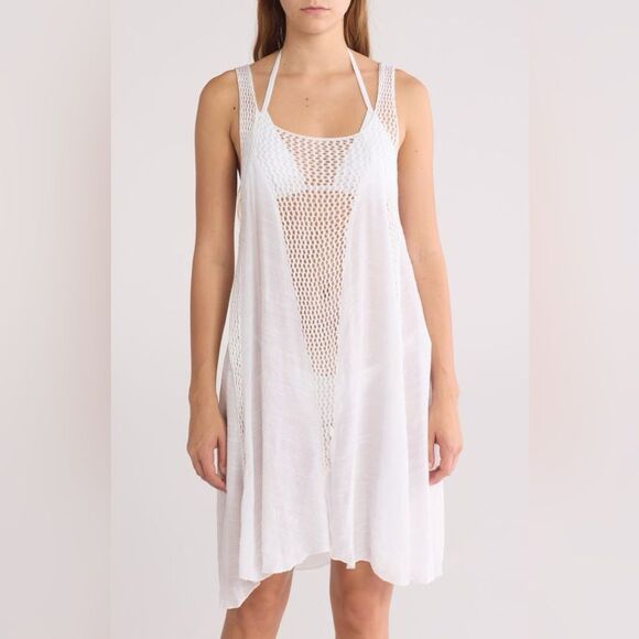 Elan Crochet Inset Cover-Up Dress sheer - Picture 1 of 12